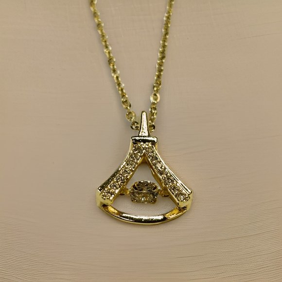 Gold Eiffel Tower with 1.5 ct Zircon Round Cut Floater Pendant Necklace - Picture 1 of 17